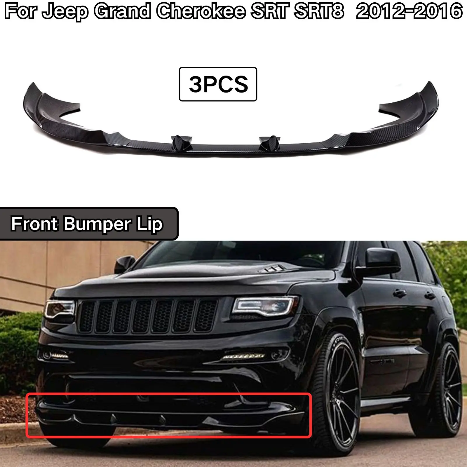 For 2012-2016 2015 2014 Jeep Grand Cherokee SRT SRT8 Front Bumper Lip Spoiler Splitter Body Kit Cars Accessories Glossy Black