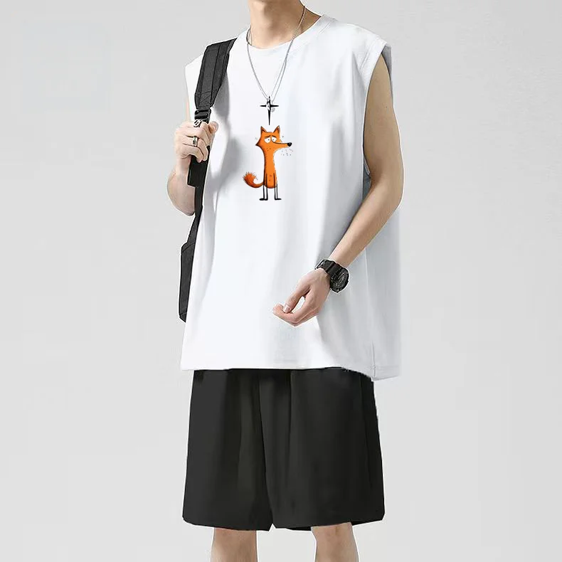 

Men's Summer Sportswear Sleeveless Vest + Five-point Pants Suit, Loose and Large Size, Suitable for Fitness and Casual T-shirts