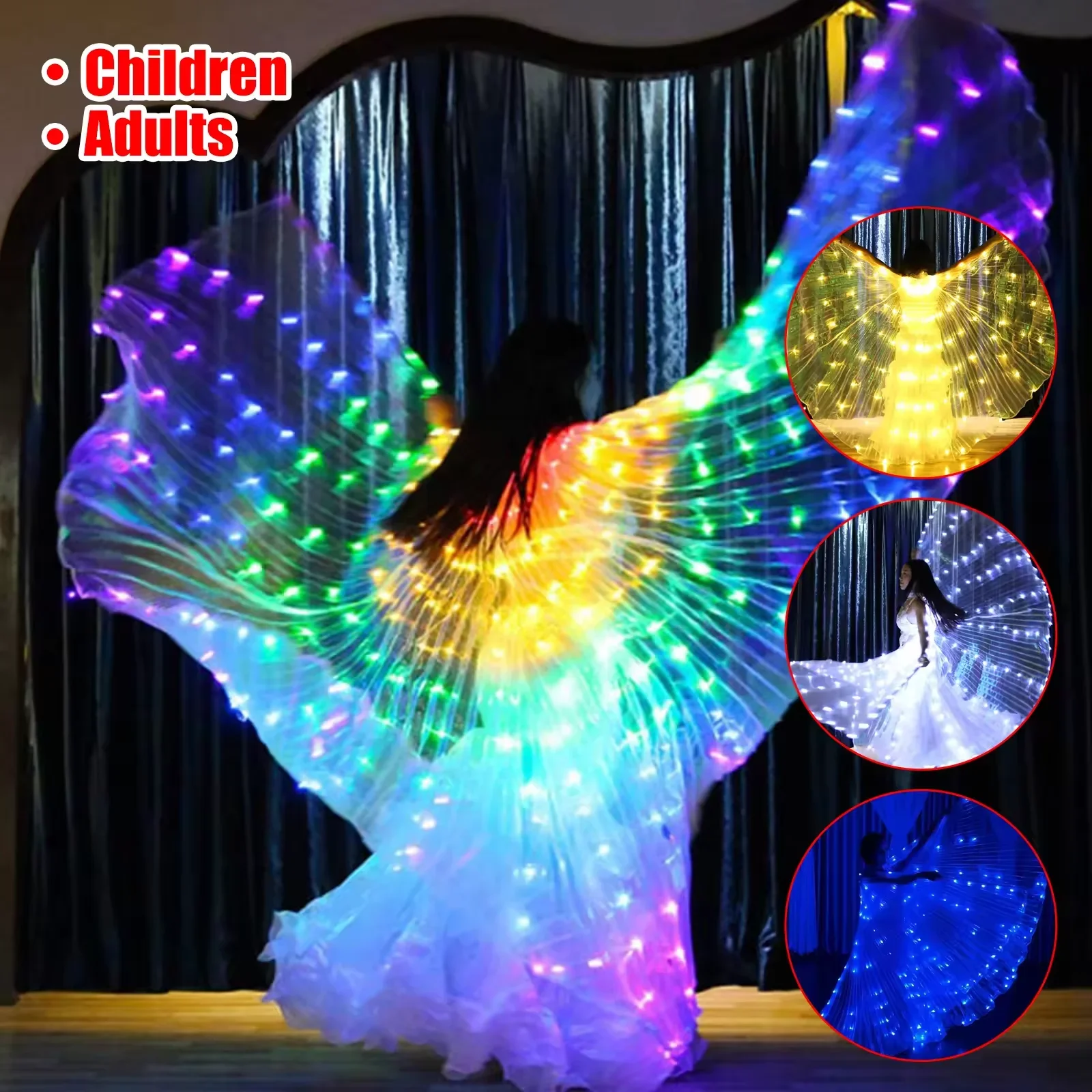 Costume da mantello a colori a LED con luce incandescente Mantello da ballo Danza del ventre Ali di farfalla Fan luminosi per spettacoli di carnevale