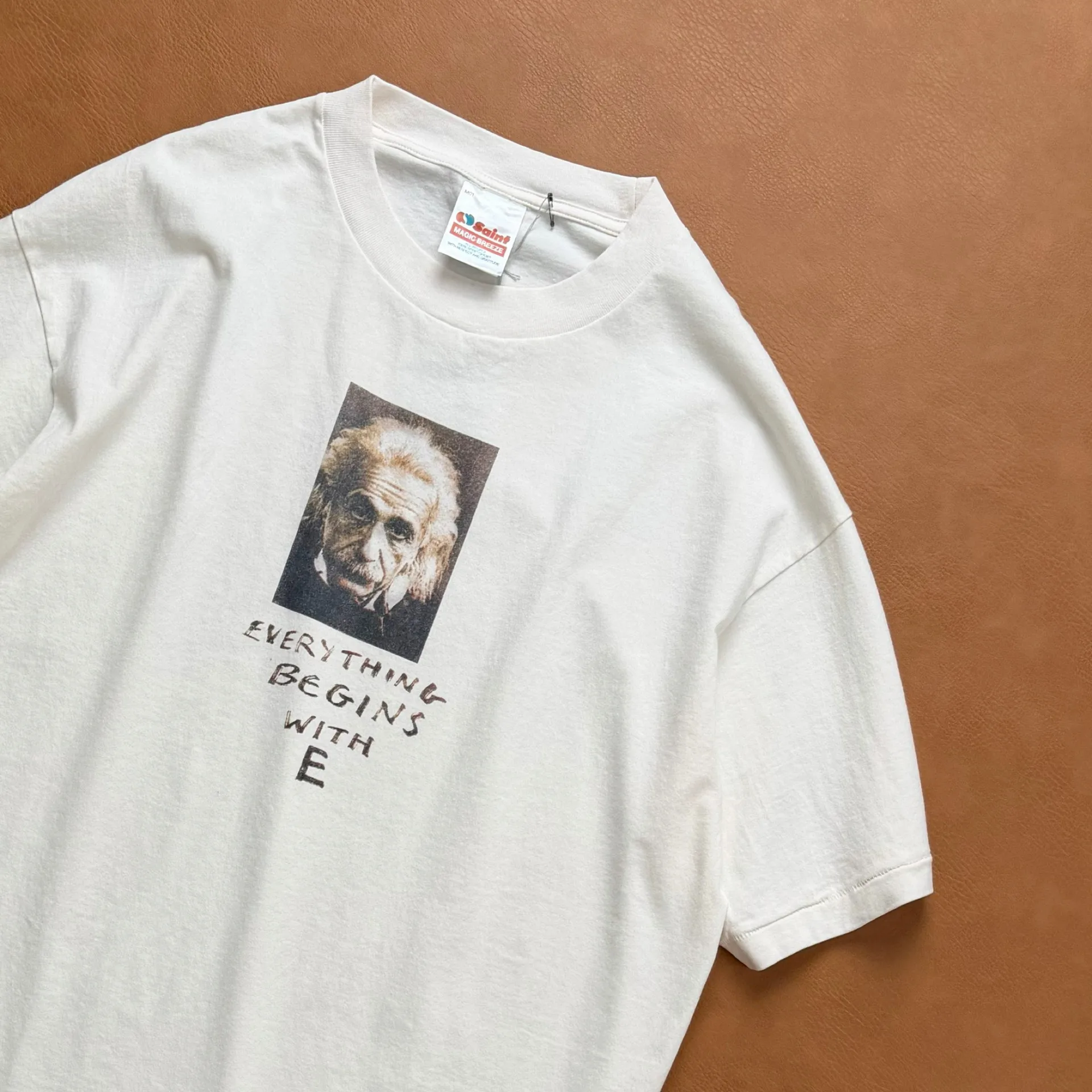 Saint Mxxxxxx Einstein Print T Shirt American Retro High Street Loose Tubular Short Sleeve Tee Unisex Casual Top