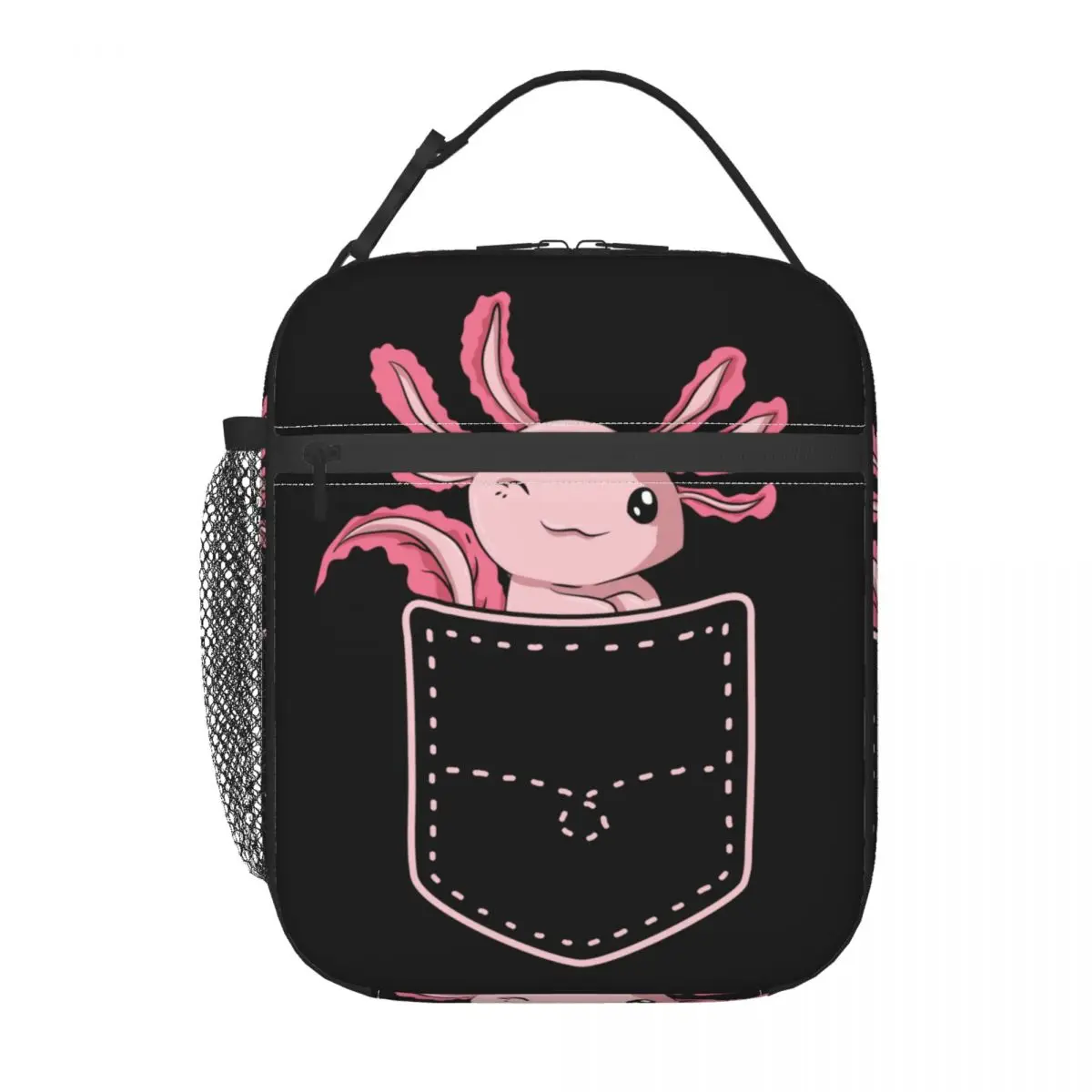 Axolotl no bolso isolado sacos de almoço para mulheres anfíbio exótico animal resuable térmico cooler bento caixa crianças da escola