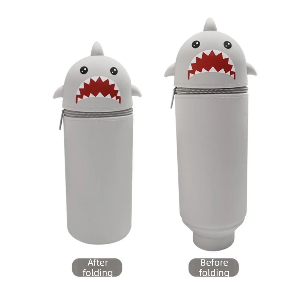 Cute Foldable Pencil Case Animal Shape Silicone Pen Container Rabbit Panda Dirt Resistant Stationery Organizer for Students