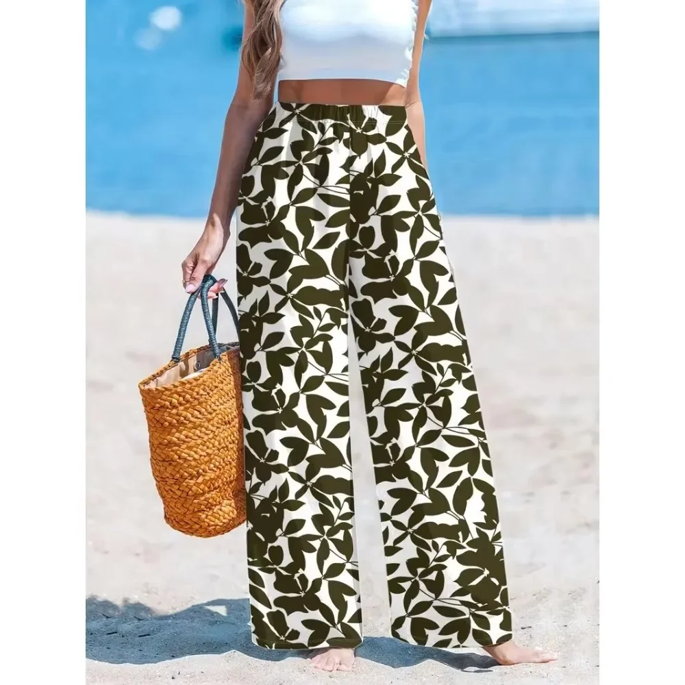 Women Floral Print 3D Wide Leg Pants Loose Fit Summer Thin Breathable Soft Flattering Daily Casual Comfy Beach Vacation New