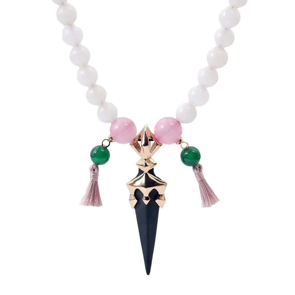 Game Genshin Impact Xiao Cosplay Necklace Wig Unisex Demon slaying pestle Vigilant Yaksha Pendant Beads Chain Choker Jewelry