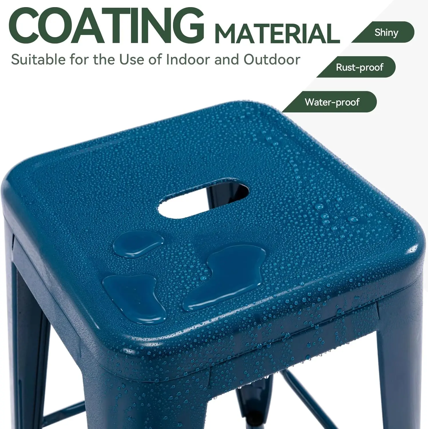 24' 바 스툴 백클메탈 바스툴 실내외 카운터 높이 스툴(사각형 시트 포함), 4개 세트(딥 블루)