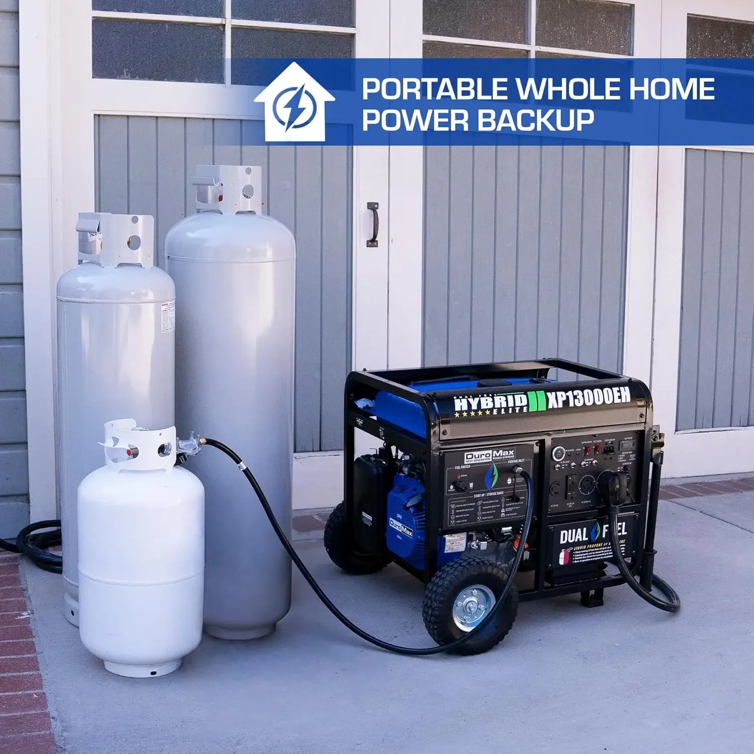 XP13000EH Dual Fuel Portable Generator 13000 Watt Gas or Propane Powered Electric Start-Home Back Up Blue/Gray