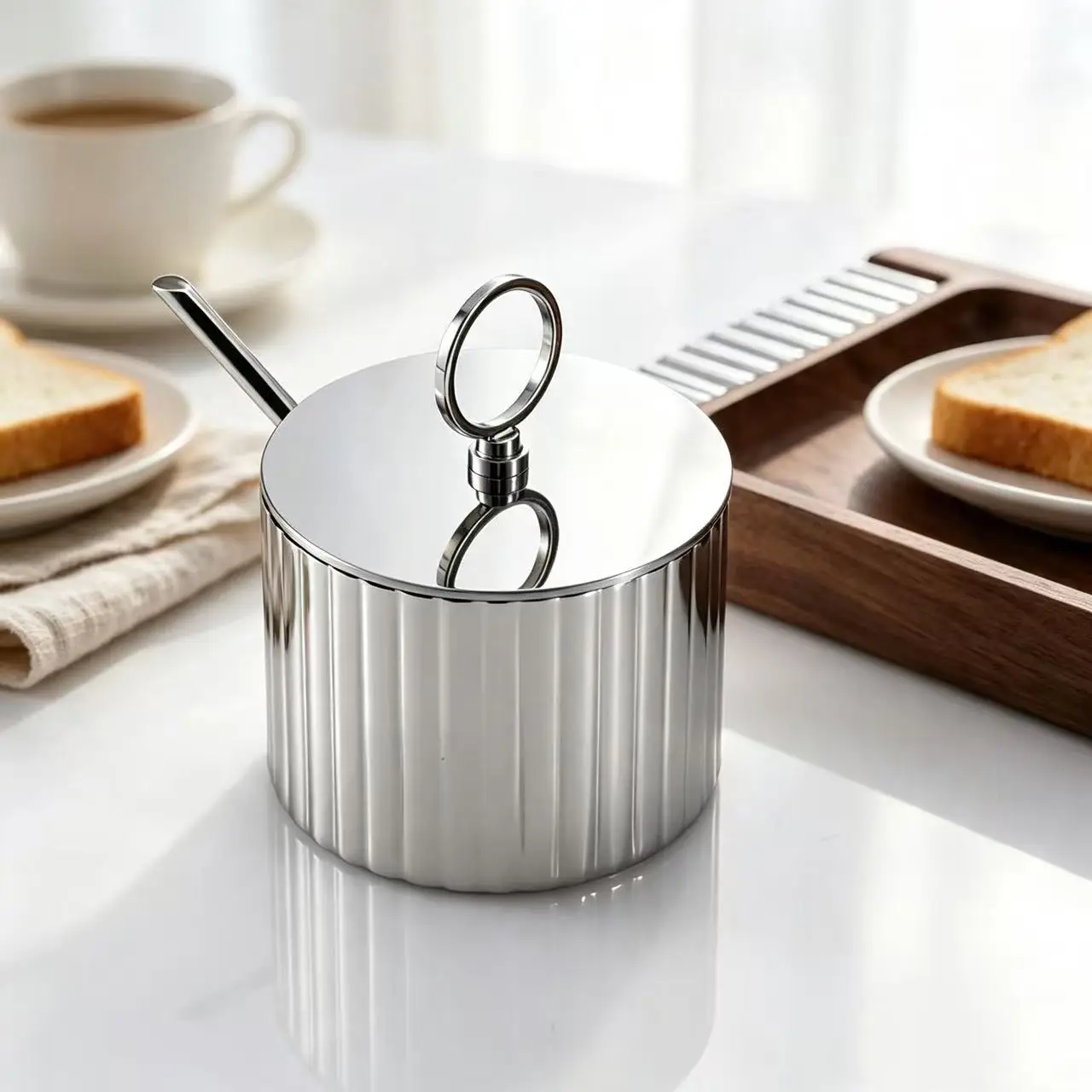 Premium Nordic Spice Storage Box with Spoon Elegant Condiment Organizer Jar for Kitchen