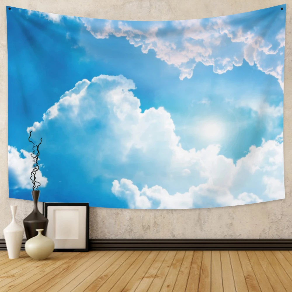 Blue sky and white clouds tapestry wall hanging Bohemian psychedelic  decoration beach towel