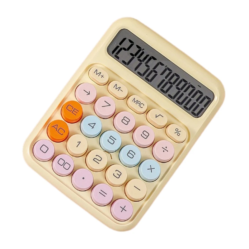 Calculatrice mécanique avec grand écran LCD, grand bouton rond, mignon, couleur bonbon, adapté au bureau et à l'école