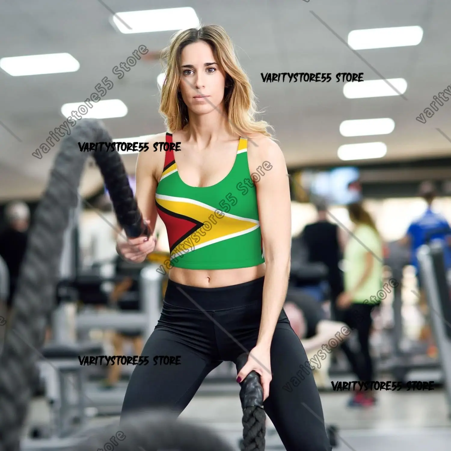 Flag Women's Sports Bras Yoga Crop Gym Tank Tops Back Exercise Workout Top Removable Pads Fitness Sleeveless Shirt