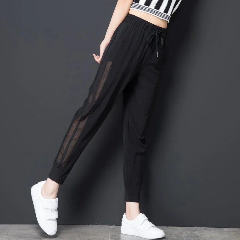 

Ice Silk Summer Sweat Home Sports Pants for Women Joggers Jogging Cropped Trousers Harem Sweat pants Ripped Fashion E395