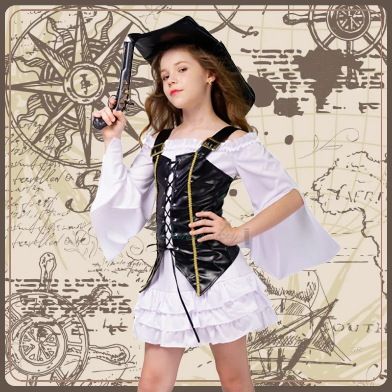 

Костюм пирата для девочек, карнавальный костюм для детей, реквизит для розыгрышей на Хэллоуин, в комплекте, костюм пирата для маленьких девочек, карнавальная вечеринка