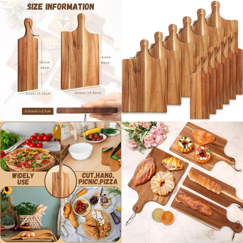 

Acacia Wood Cutting Board Set with Handles, 16x10 & 16x5, Ideal for Kitchen Gifts on Special Occasions