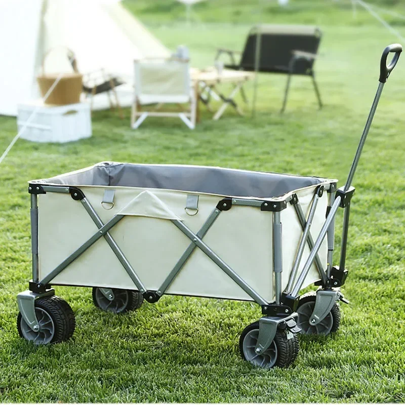 European-style Outdoor Camping Trolley Folding Small Trailer Camp Trolley Shopping Cart Light and Simple Trolley