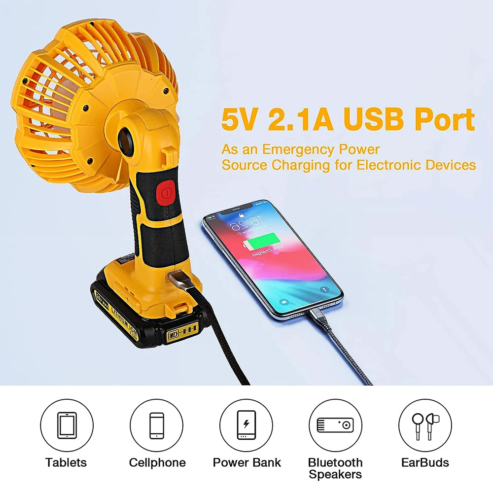 Imagem -05 - Portátil Jobsite Handheld Fan Cordless Camping Fan Dewalt 20v Lithium-ion Battery 9w Led Light Viajando Garagem