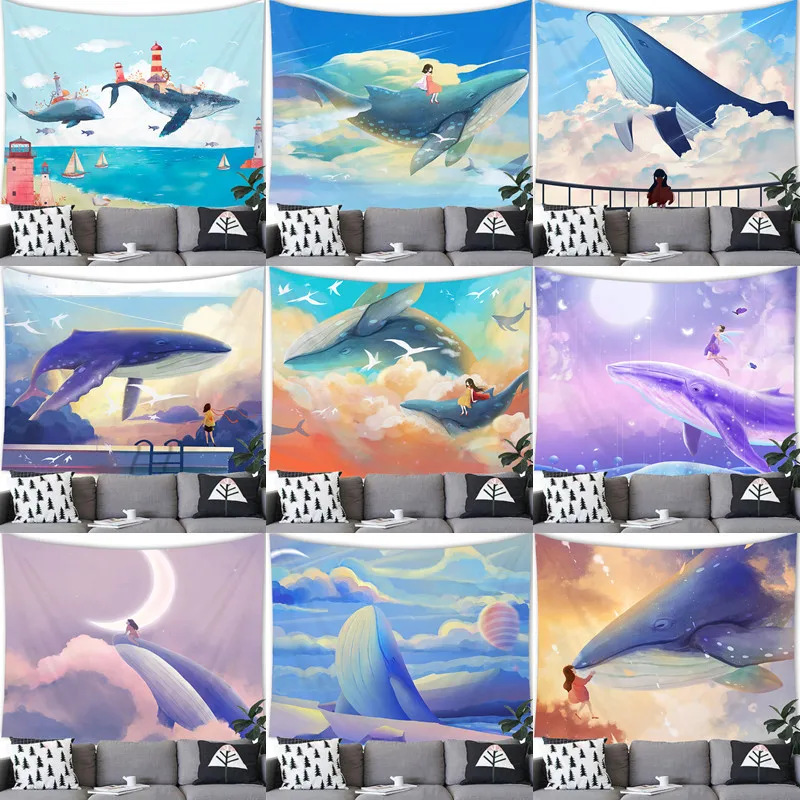 Whale and Girl Beautiful Scenery digital-printed polyester tapestries living rooms bedrooms macrame wall hanging room decor