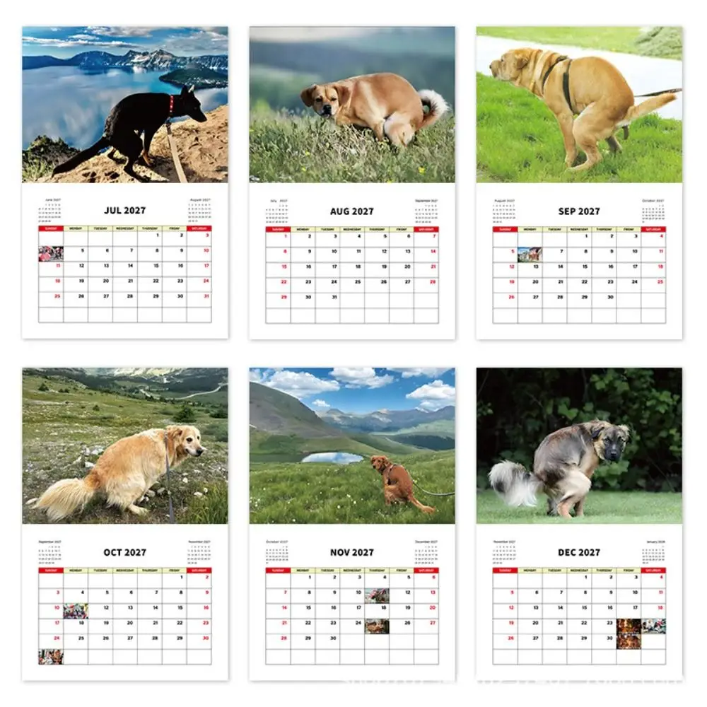 2027 Calendar Wall Calendar Wall Hanging Monthly Layout Dogs Pooping Calendar Funny Design Agenda Schedule Organizer