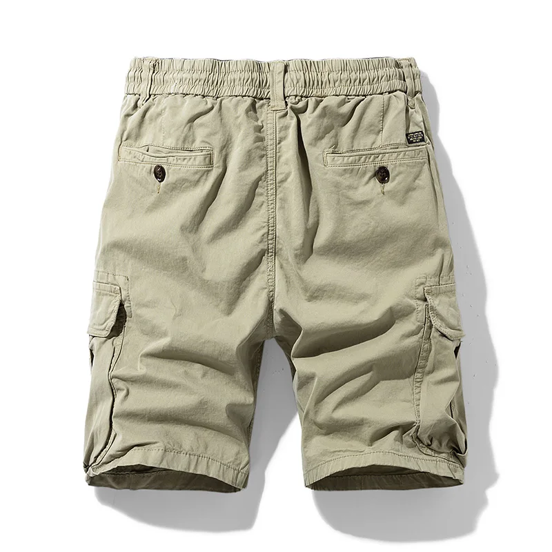 New Summer Solid Color Multiple Pockets Men Military Cargo Shorts Leisure Comfort Breathable Elastic Waist Short Men Trousers