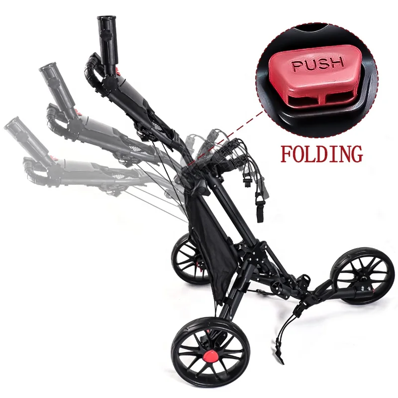 Lightweight Aluminum Frame Foldable Golf Push Cart 3 Wheels Golf Trolley With Foot Brake