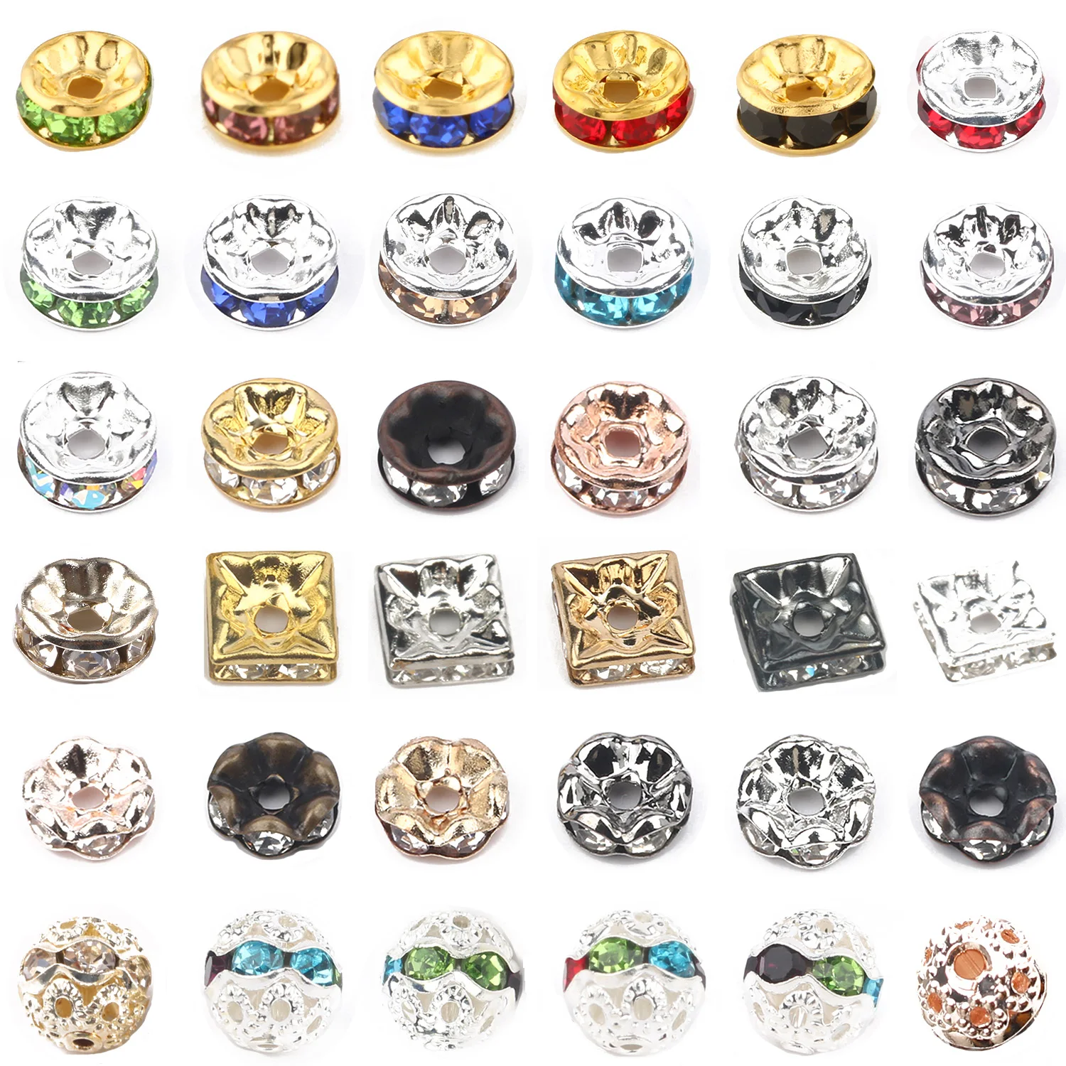 50 sztuk / partia 4 6 8 10 mm Złoty kolor Rhinestone Rondelles Crystal Bead Loose Spacer Beads dla DIY Biżuteria Akcesoria Materiały eksploatacyjne