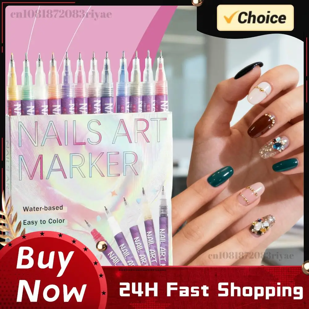 12 Colors Nail Art Dotting Pen Waterproof Nails Art Markers Quick-drying for Dotting Drawing Painting Point Liner