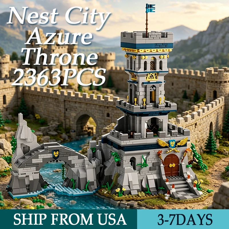 2363PCS Medieval Fortress Building Blocks Street View Model Toys Foldable Nest City Azure Throne Bricks Desktop Ornaments For Ideal Gifts