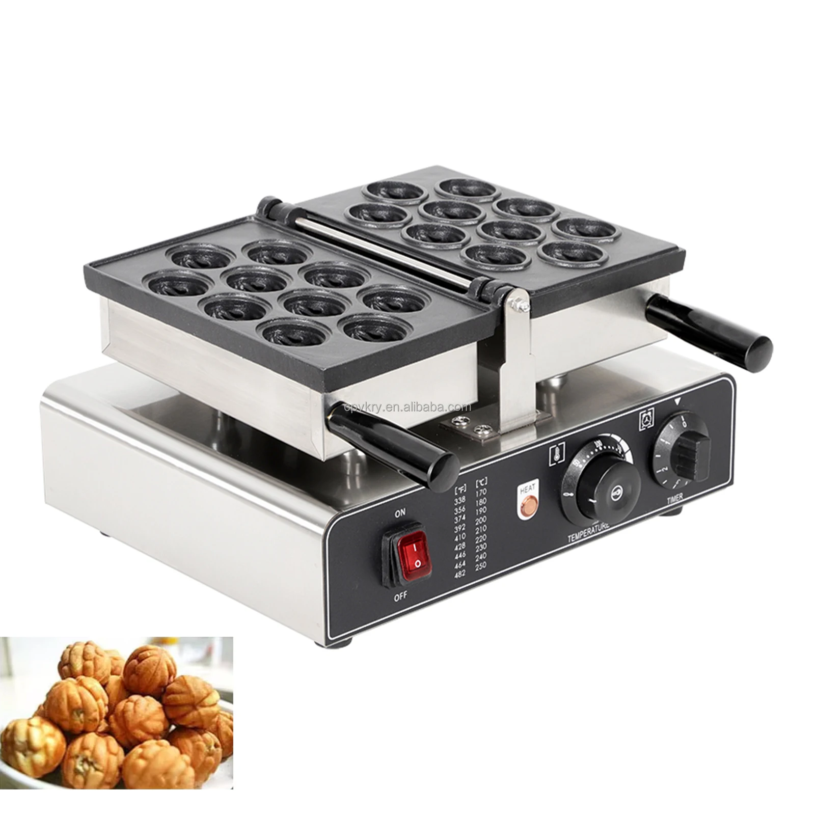 

1400W Electric Walnut Cake Maker Toaster Oven Breakfast Snack Party Cooking Temperature Control 10-Piece Nut Waffle New