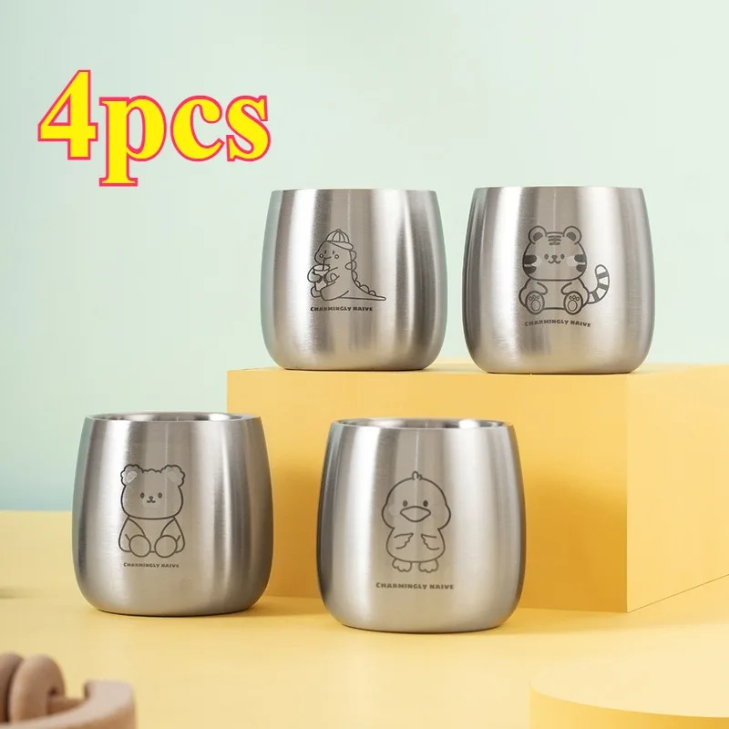 

304Cartoon stainless steel creative children's water cup home baby double-layer anti-scalding milk cup thickened anti-fall cup