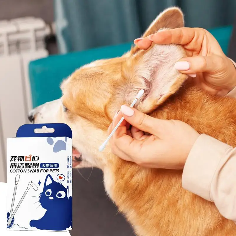 Cat Ear Cotton Swabs Pet Water-Absorbing Ear Cleaning Q Tips 50PCS Soft Ear Care Q Tips Gentle Cotton Swabs With Natural Extract