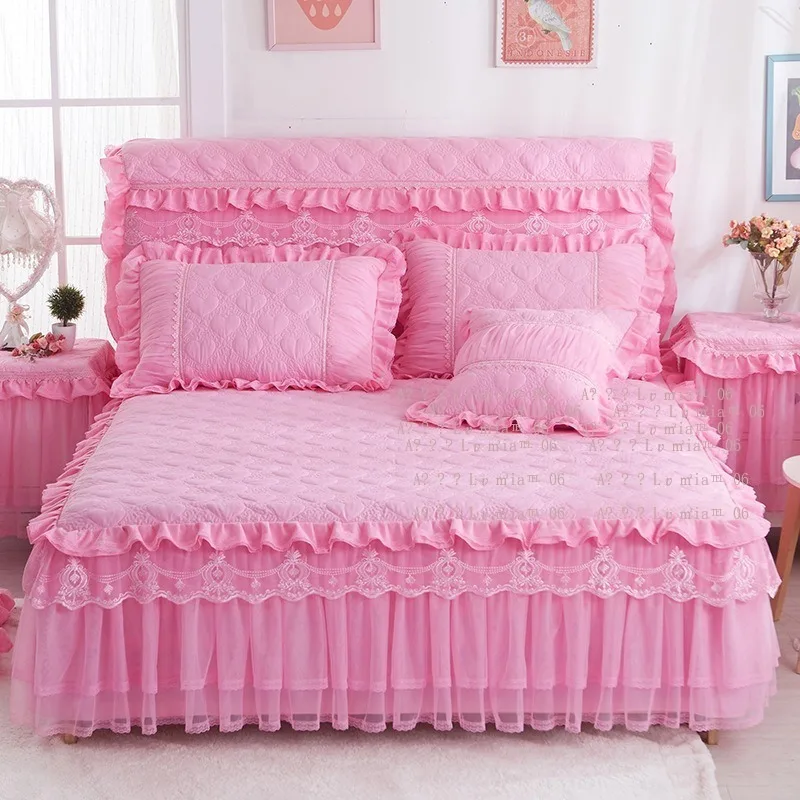 Quilted Bed Skirt Thick Mattress Cover Korean Princess Non-Slip Cotton Bed Sheet Single Piece