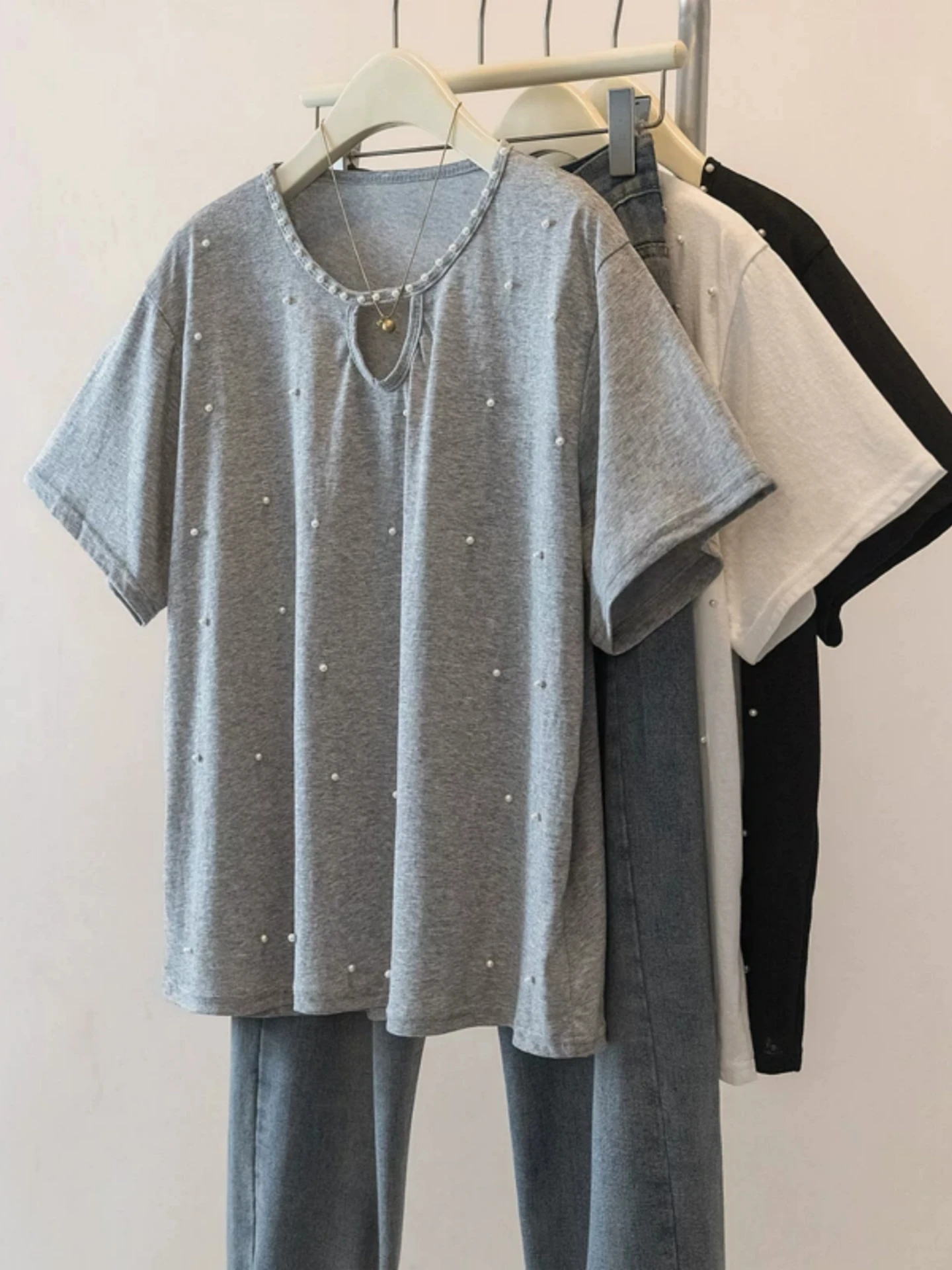 Embroidery Effect - Dames zomer T-shirt met korte mouwen,
