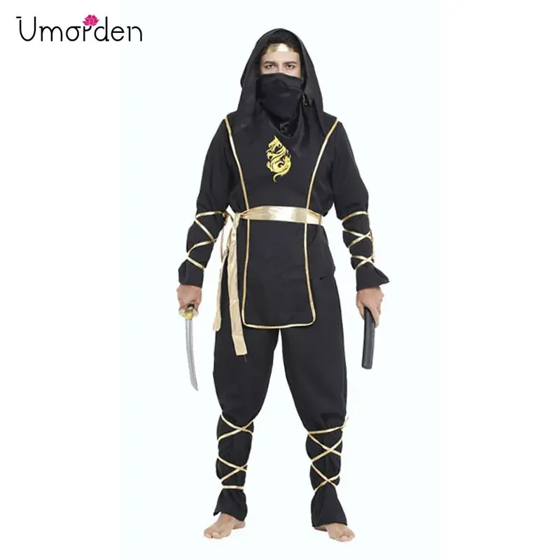 Umorden-Costume d'Halloween Noir Kokor Ninja Sans-abri pour Homme, Tenue de Cosplay, Dragon de Barrage Trempé