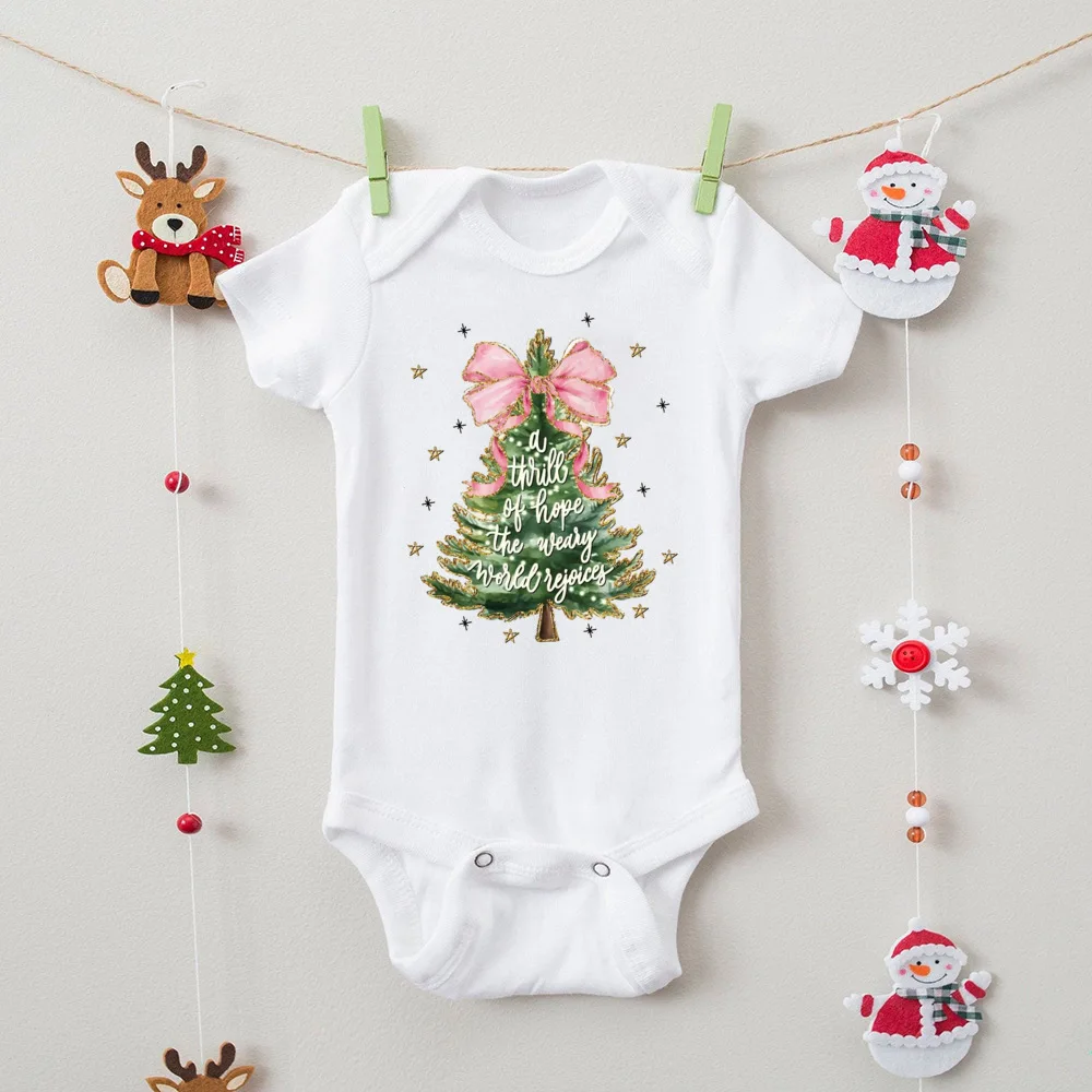 Christmas Tree Bow Printed Baby Badysuit Christmas Vibes Newborn Romper Xmas Party Infant Outfit Newborn Short Sleeve Jumpsuit