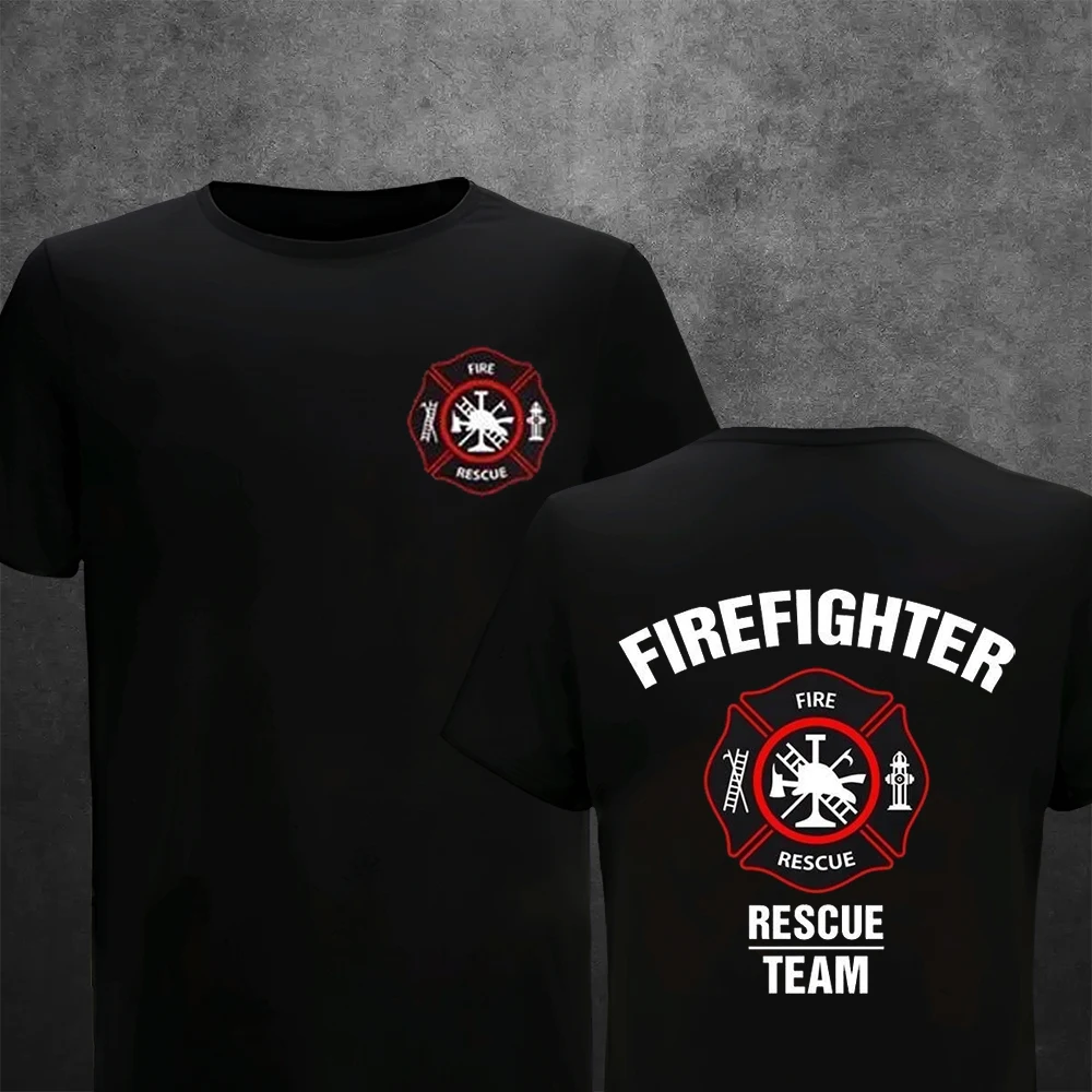 T shirt Man FIREFIGHTER RESCUE TEAM Summer Casual Printing T-Shirt Street Fashion Short-Sleeved Pullover Comfortable O-neck Top