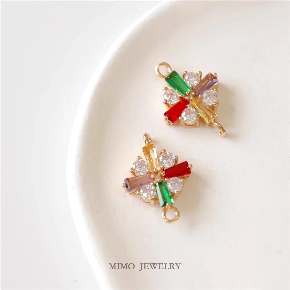 

1PCS 21.7x15.6mm DIY Handmade Accessory of Copper-plated Real Gold Baroque-style Double-hanging Colored Zircon Cross Pendant