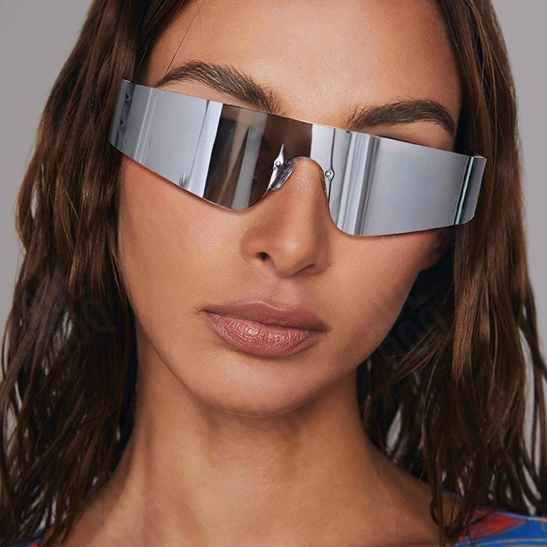 Y2K Rimless Futuristic Wrap Around Sunglasses Women Men Trendy Cyberpunk Visor Sun Glasses Monoblock Cyclops Shades