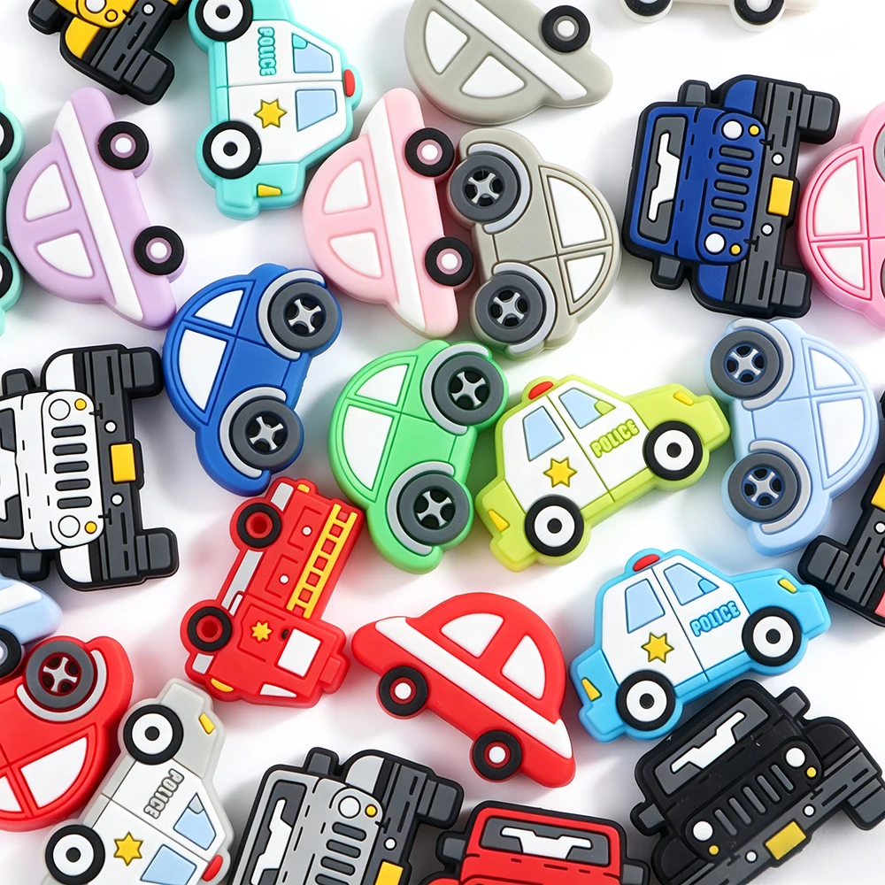 20/50/100pcs Car Shape Silicone Focal Beads Colorful Vehicle Silicone Beads DIY Keychain Bracelet Charm Handmade Jewelry Making