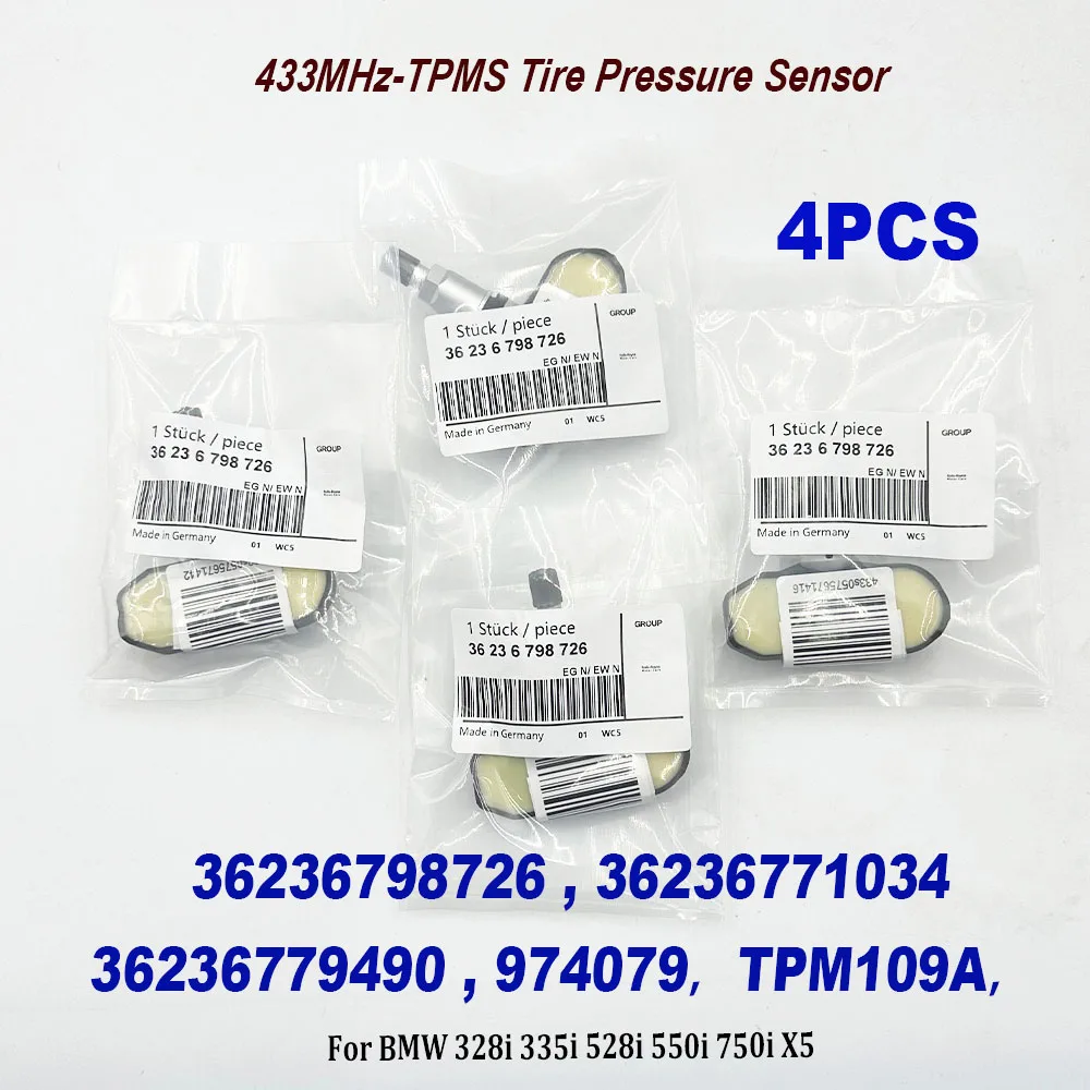 4PCS 36236798726 TPMS 433MHz Tire Pressure Monitor Sensor 36236779490 36236771034 TPM109A 974079 For B-MW 335i 528i 550i 750i X5