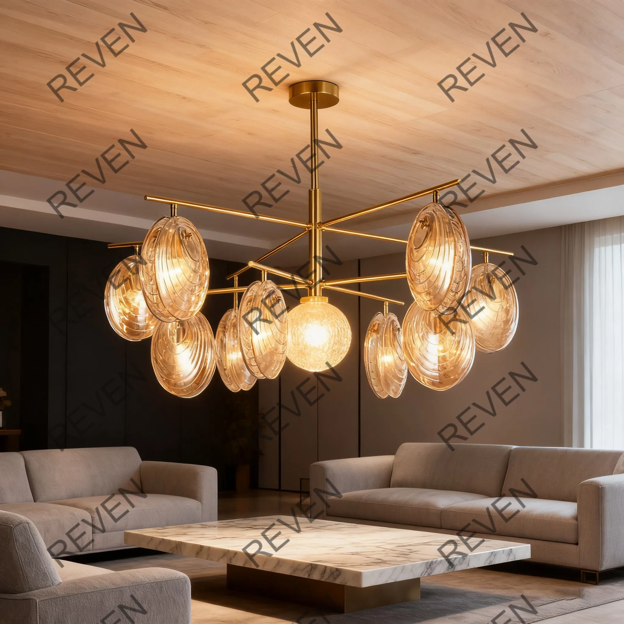 REVEN Lampadario moderno di lusso Lustre Lampada da parete in vetro dorato Lampada a sospensione dimmerabile per soggiorno Hotel Villa Decorazione d'interni