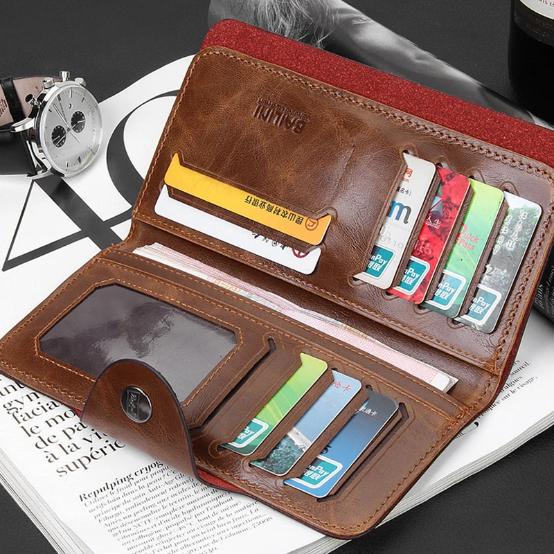 Men Wallet Magnetic Buckle Clutches Leather Compartment Tri-Fold Wallets Men\'s Business Wallets Men\'s Card Holder Coin Purse Bag