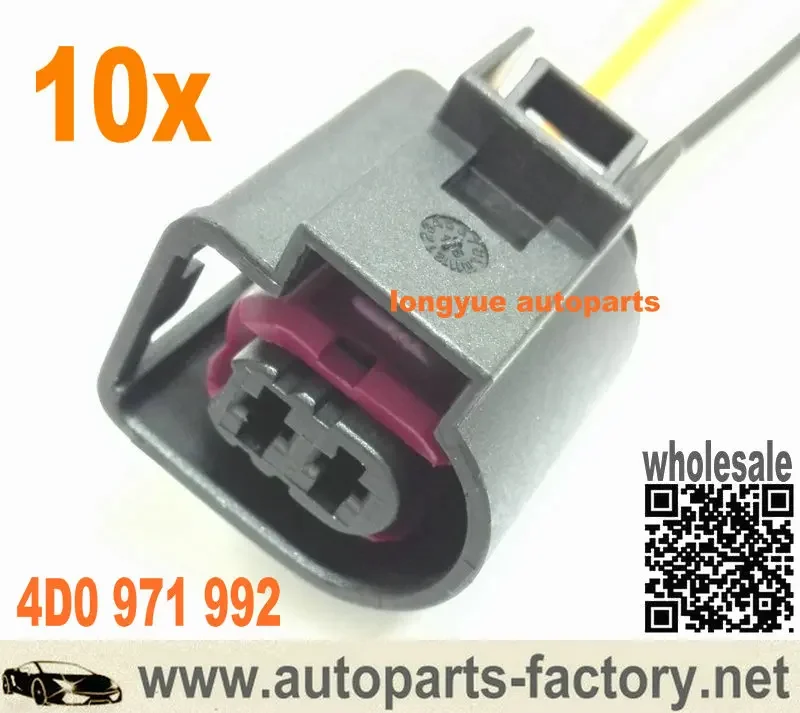 Longyue 10pcs 2 Pin Pigtail Plug Wiring Connector for VW Jetta Golf Audi A3 Passat Beetle - 4D0 971 992 A