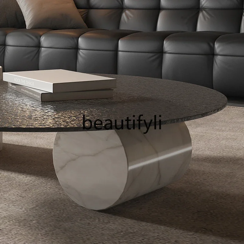 Round coffee table marble water ripple coffee table hot melt tempered glass