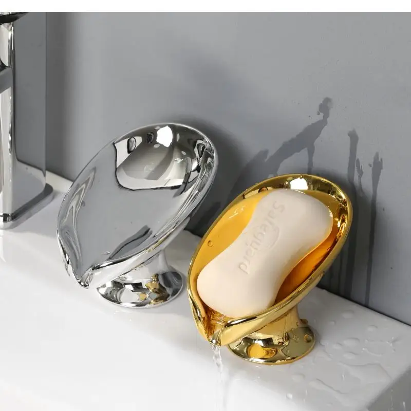 Bathroom Storage Soap Box Gold and Silver Ceramic Washbasin Drain Holder No-Punch Dish Accessories