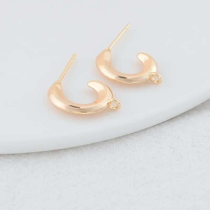 12*17MM 14K Gold  Plated Brass C Shaped Stud Earrings High Quality Diy DIY Jewelry Making Finding Accessories