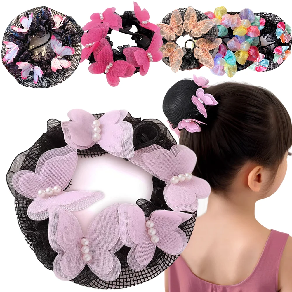 Kids Crystal Dance Bun Maker Ballet Hair Net Stage 3D Bun Hair Net Latin Dance Competition Hair Accessories for Ballet Girls