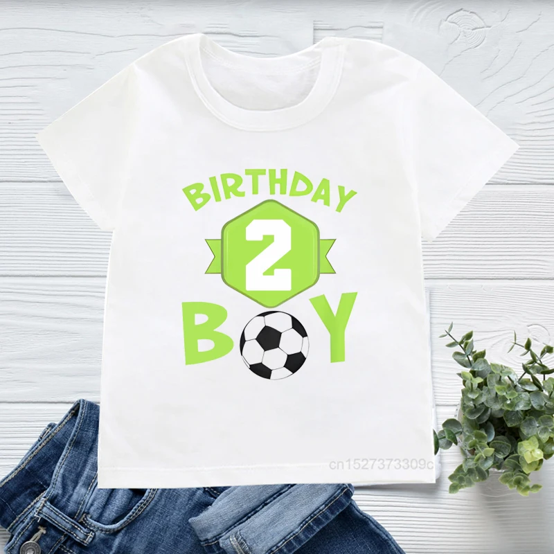 2025Personalized Green Birthday Boy Football Numbers 1-12 Print T-shirt Child Soccer Graphic Clothing Kid Casual White Tees Tops