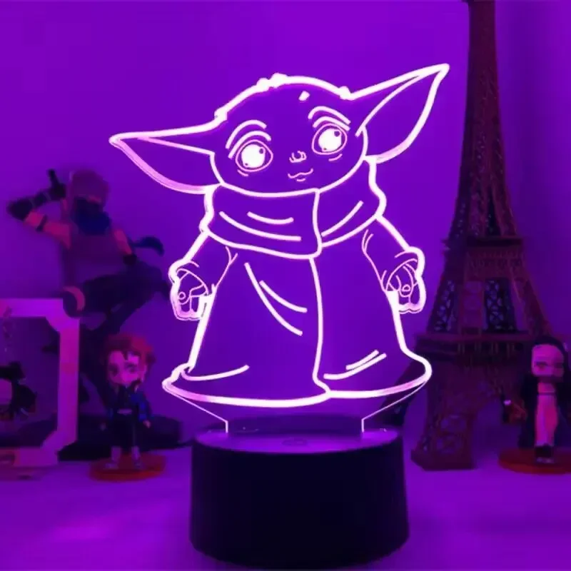 Anime Lamp Disney Baby Yoda 3D Night Light Toys Star Wars Action Figures Model Table Lamp Children Birthday Gifts LED Cartoon