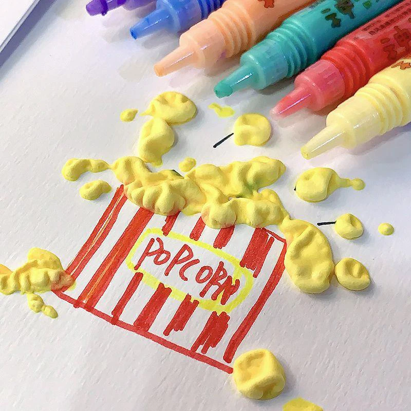 Bolígrafos mágicos 3D para palomitas de maíz, bolígrafo de burbujas de pintura hinchada para tarjetas de felicitación de cumpleaños, bolígrafos de arte para niños, regalos para niños, papelería escolar