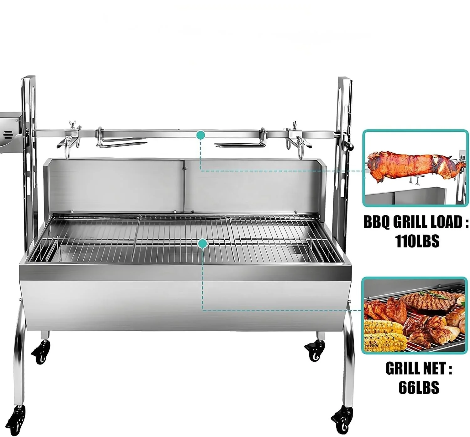 Hot Selling Stainless Steel Multipurpose Outdoor Charcoal Rotating Meat Vegetable Barbecue BBQ Grill For Sale