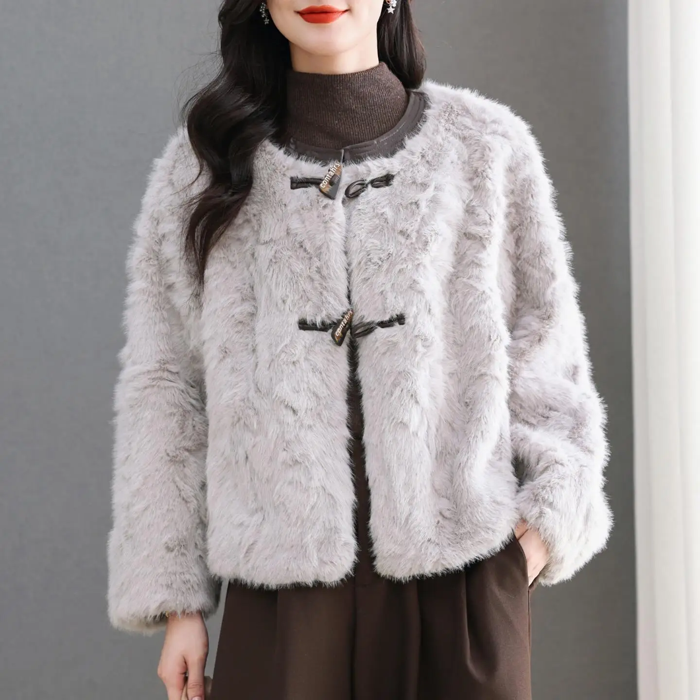 

Утепленная женская норковая шуба с круглым вырезом, свободного кроя, модная, для осени и зимы, теплая, с длинными рукавами, ветрозащитная